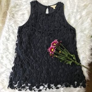 ADIVA Anthropologie Navy Crochet Sleeveless Top